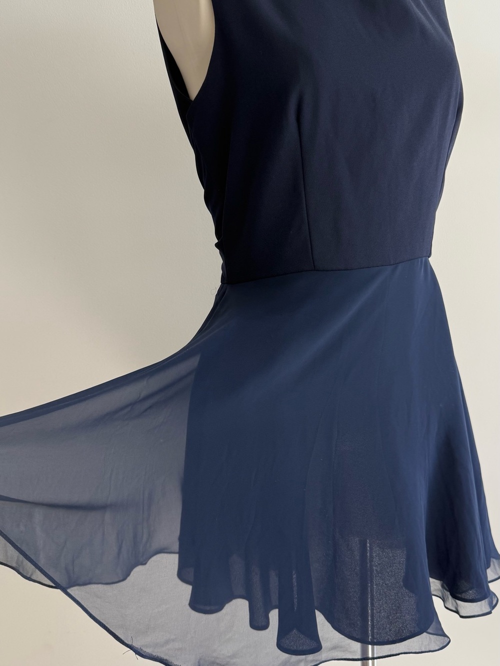 90s Kenar Navy Sleeveless Chiffon Fit-and-Flare Mini Dress - Picture 7 of 12